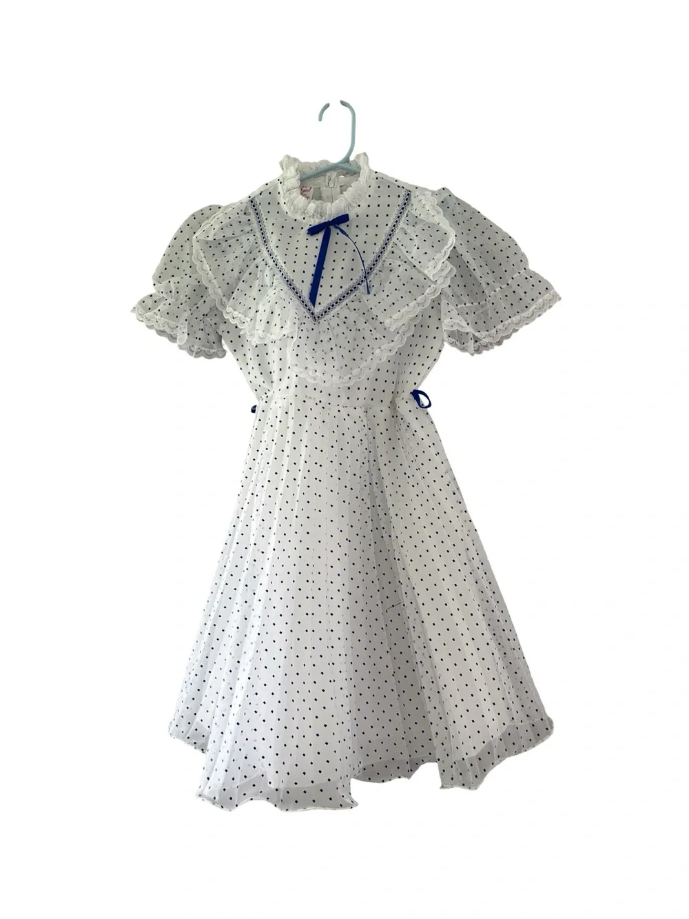 Vintage Merry Girl Party Dress White Blue Diamond Pleated Girls Size 8